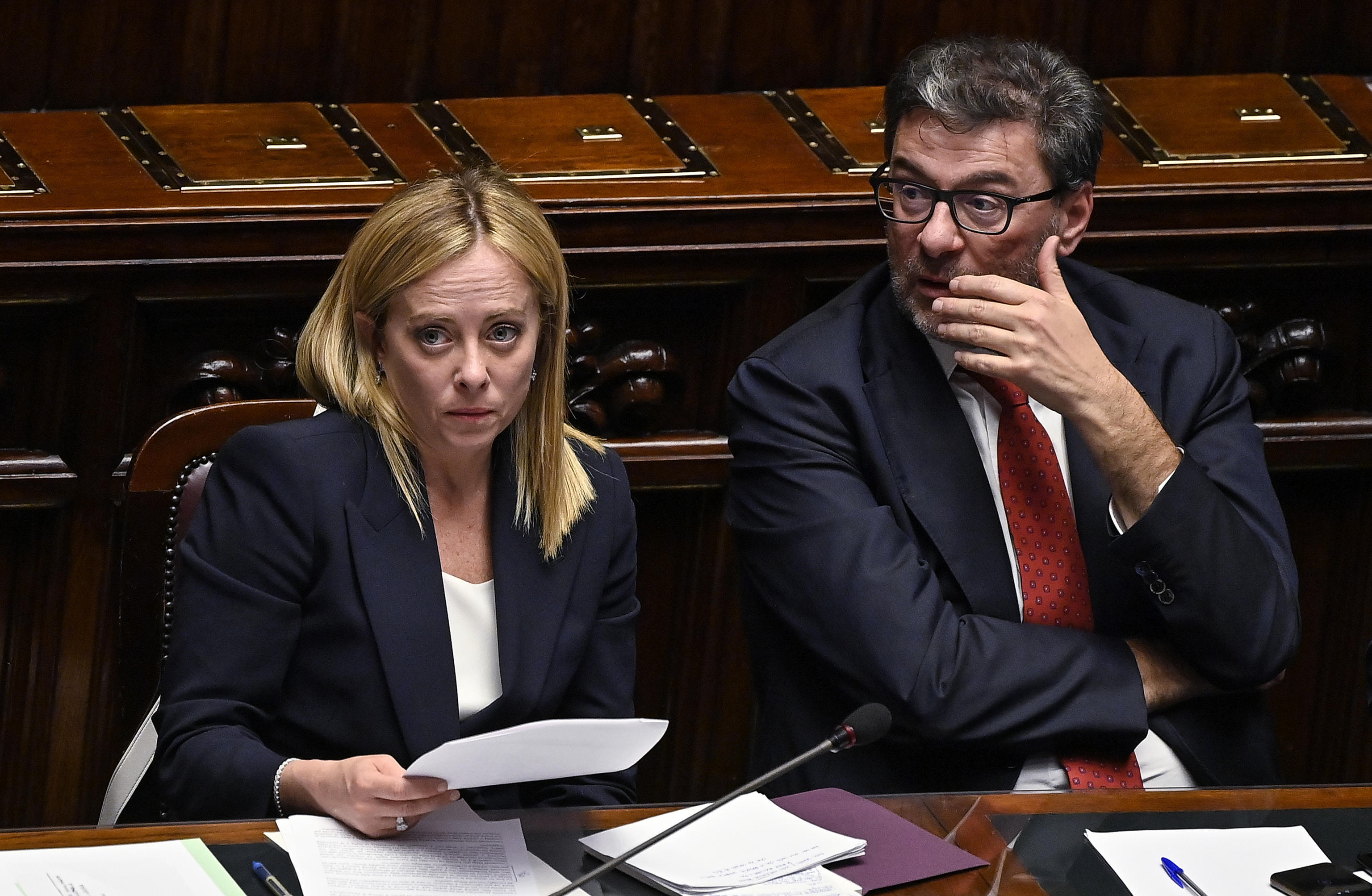 ANSA/RICCARDO ANTIMIANI Meloni e giorgetti